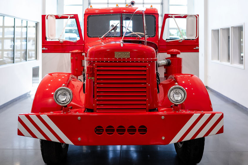 Fully restored antique red Peterbilt truck