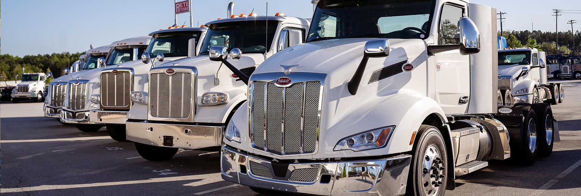 Variety of Peterbilt Truck Models on dealership lot